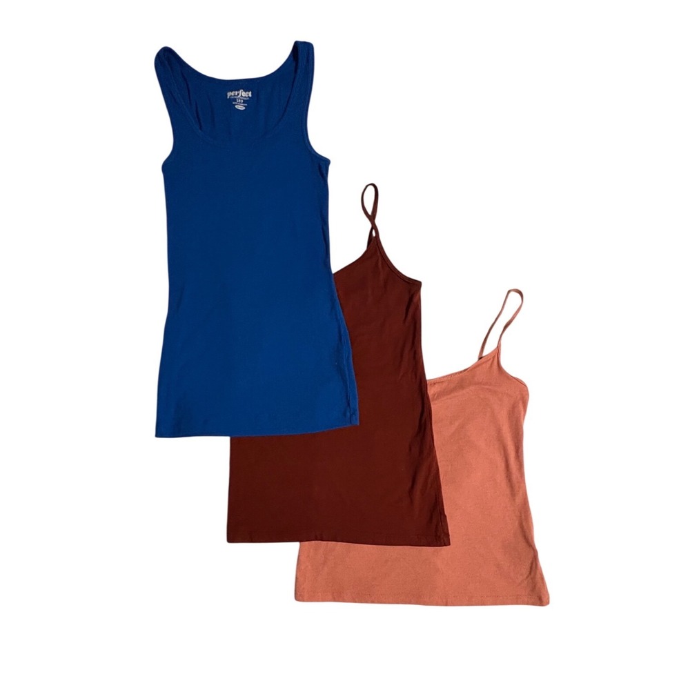 Lot of 3 Women Tank Tops Small Old Navy Forever 21 H&M Blue Burgundy Coral Layer